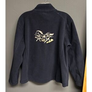 Devon Jones Womens XL Fleece Jacket Navy Horse Racing Vintage Embroidered Coat